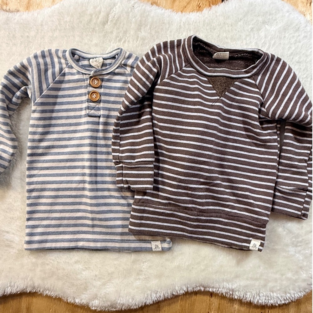 Lulu + Roo Kids Striped Sweatshirt Set‎ 12-18M Blue Brown Stripes Minimalist